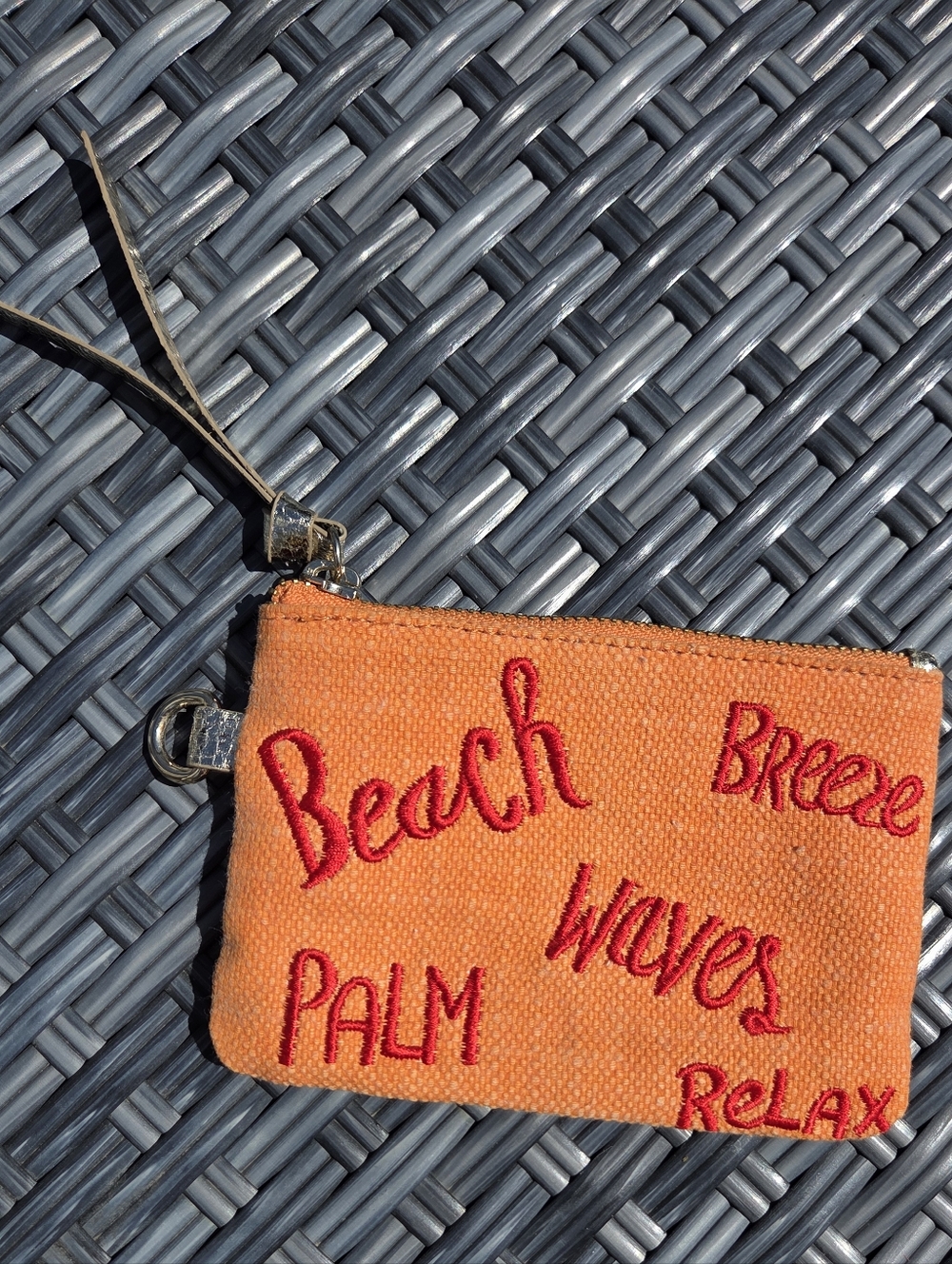 Chico's Orange Embroidered Beach Zip Mini Bag